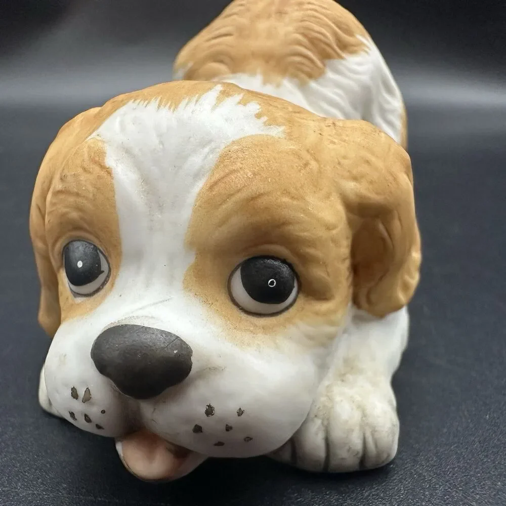 Vintage Homco #1407 Puppy Dog Bisque Porcelain Buff White Cocker Spaniel 3.5”